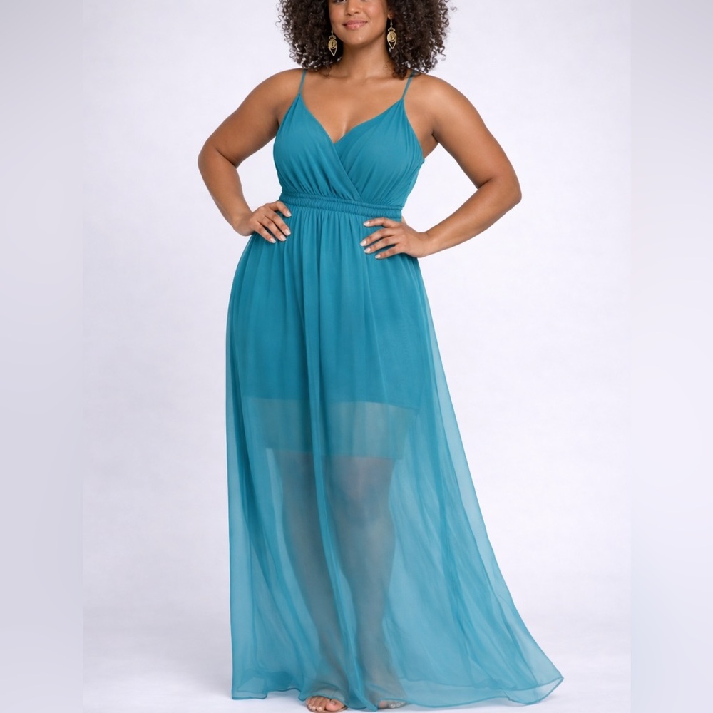 Fairy Whimsigoth Teal Halter Maxi Dress Sz M Bohemian Garden Party Wedding